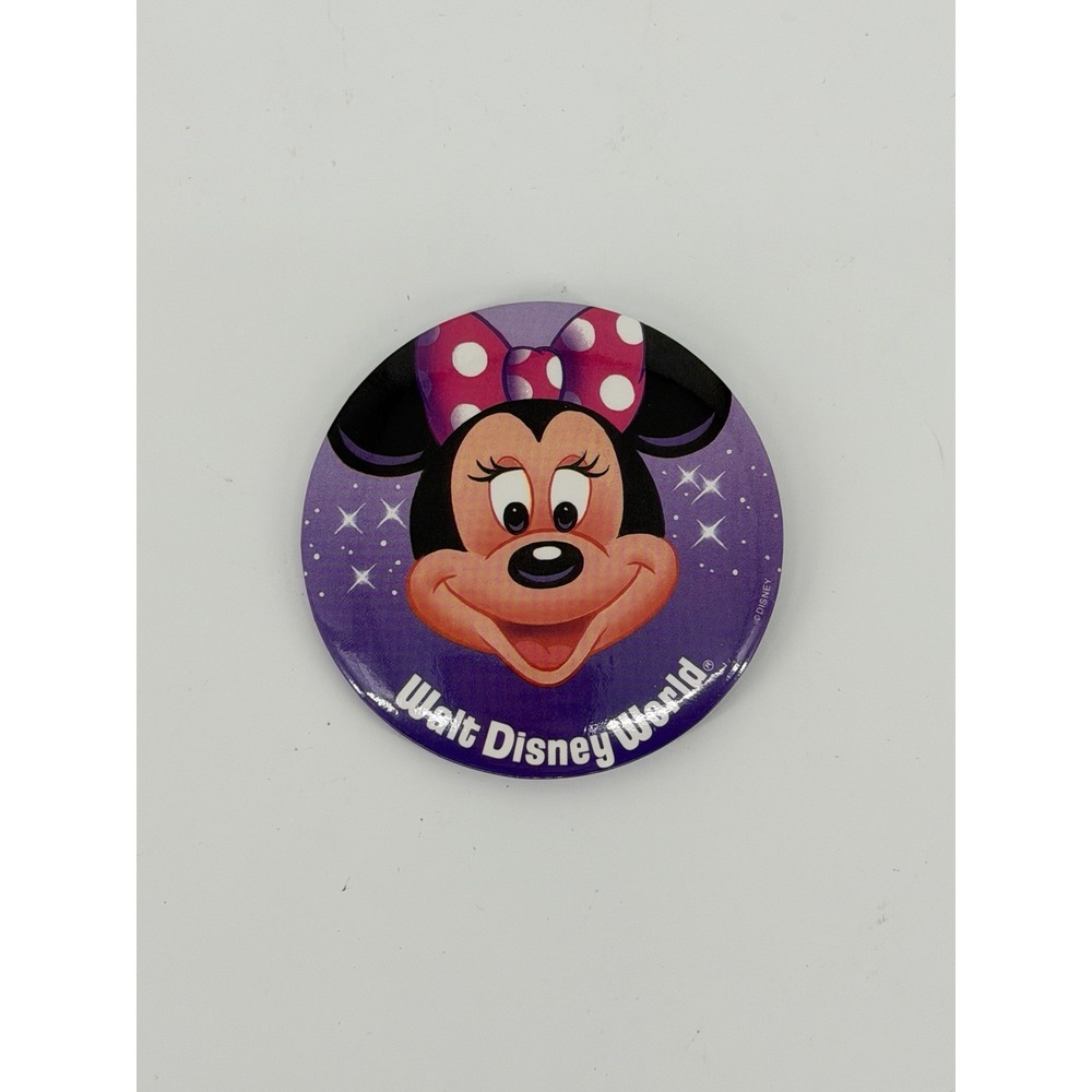 Vtg Disney Minnie Mouse Walt Disney World Pinback Button 3" Purple
